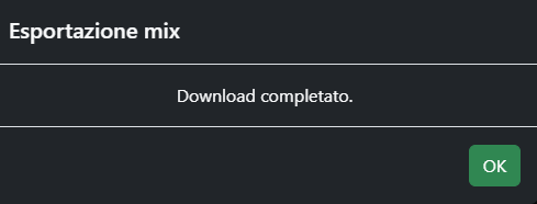 Popup che conferma il download completato